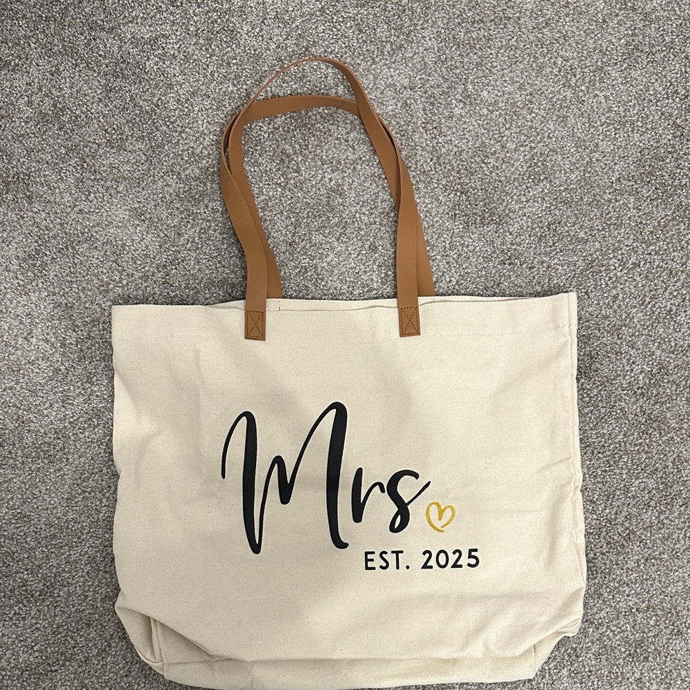 Mrs. 2025 Canvas Tote Bag with Tan Handles